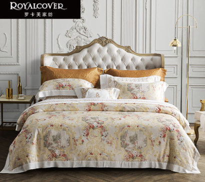 罗卡芙家纺床上用品巴洛克风被套60支天丝印花床单式四件套夏悠宫